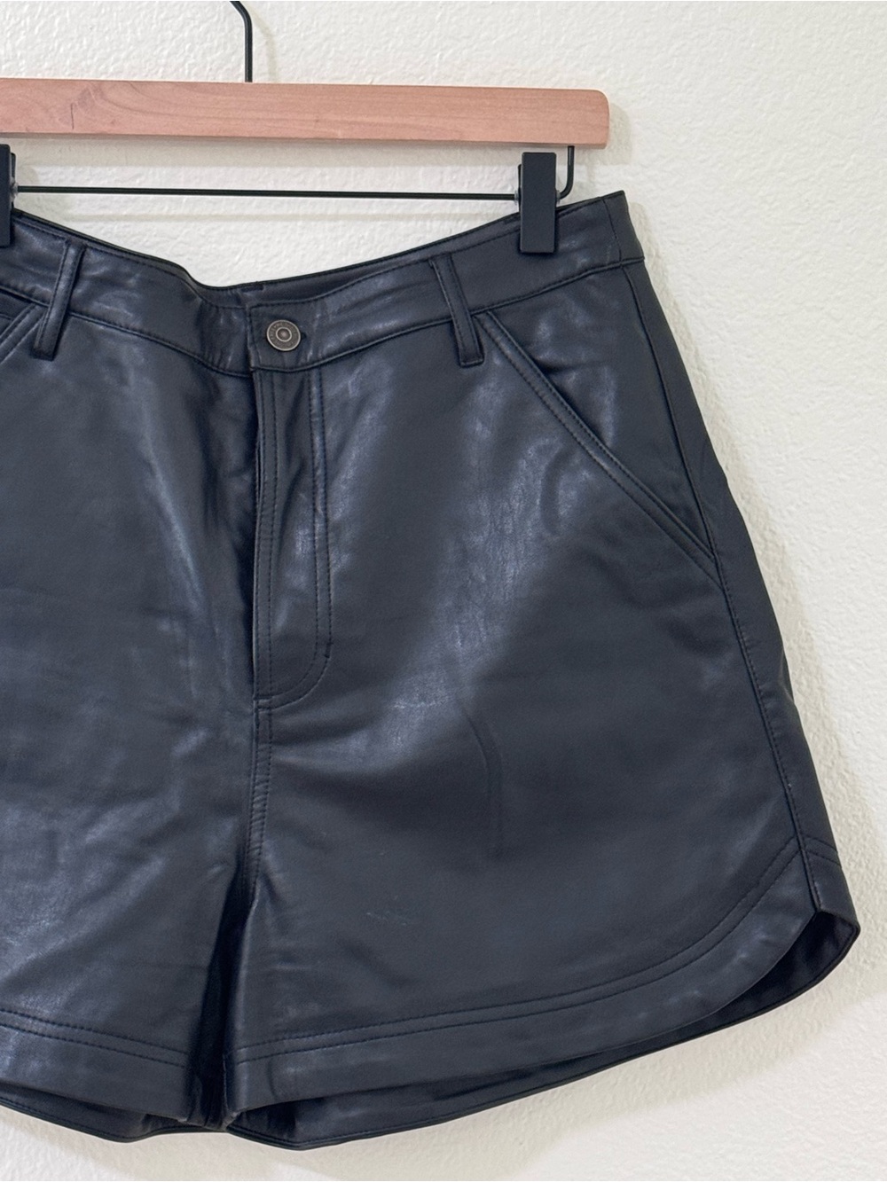 Free People Black High-Waist Leather Shorts